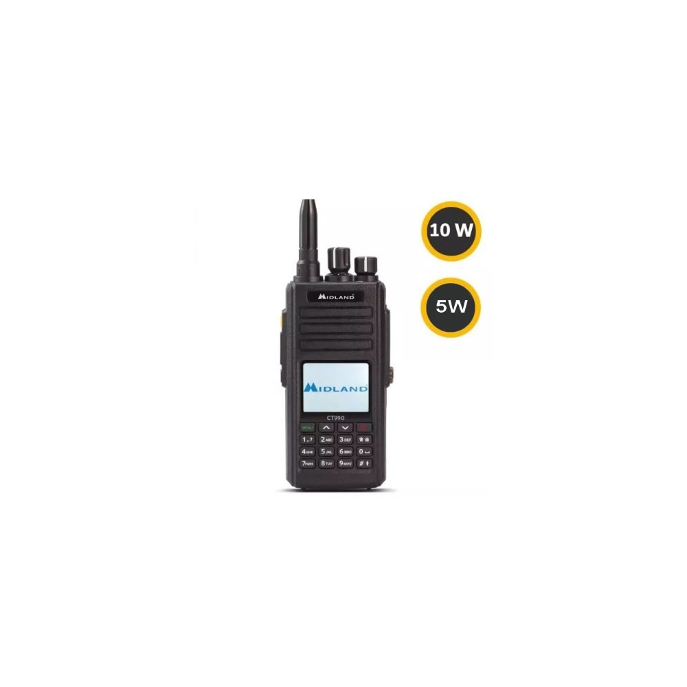 Midland CT990-EB - PTI
Radio UHF/VHF avec haute puissance d'émission 10W, Batterie haute capacité, certifiée IP67, PTI